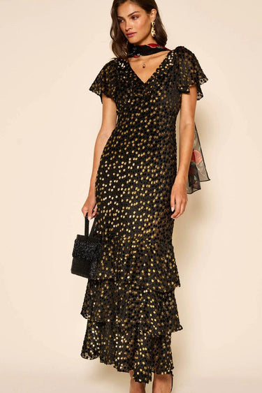 AMELLE DRESS SCATTER DEVORE GOLD-DRESS-RIXO-Debs Boutique